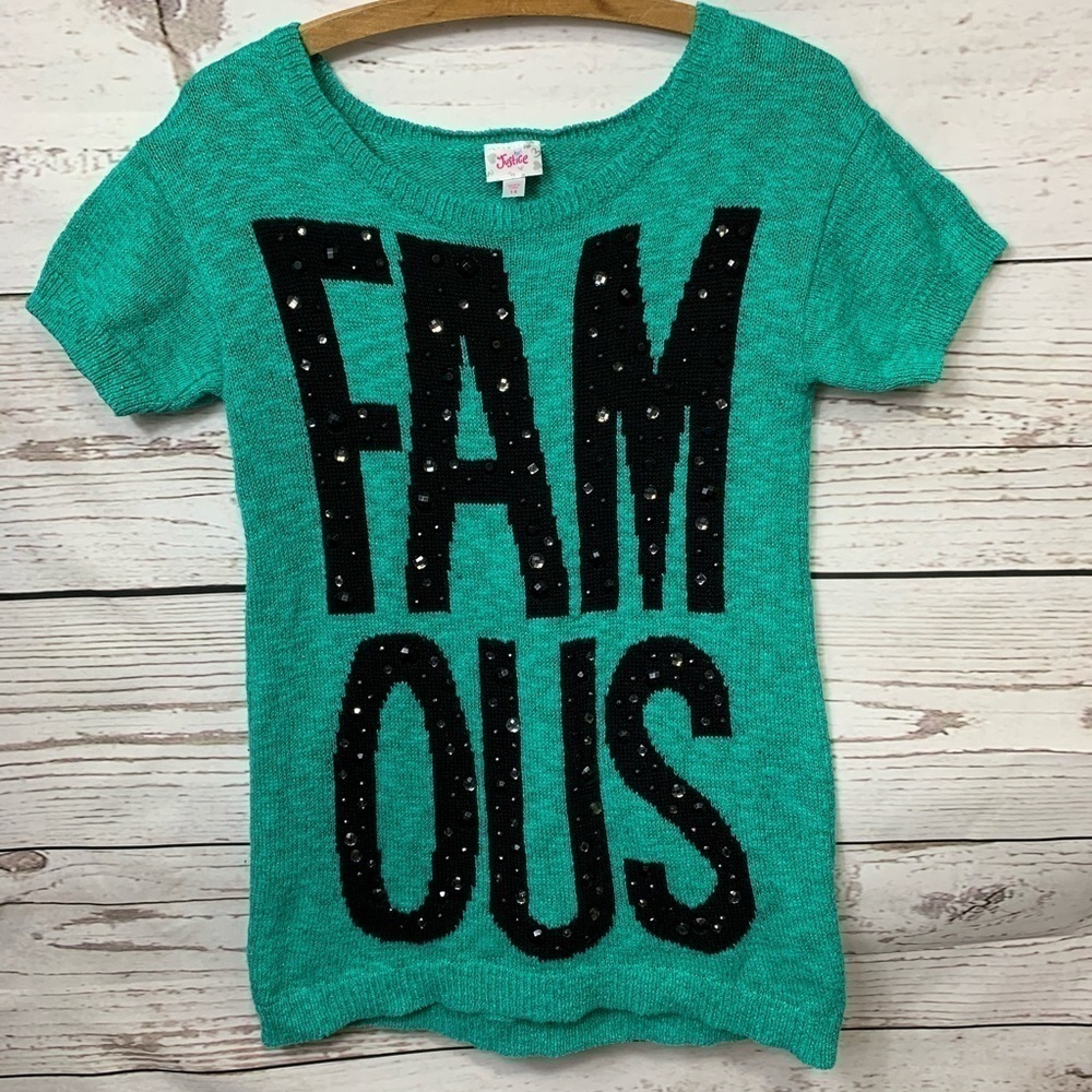 NWOT Justice Teal Famous Sweater Size 14